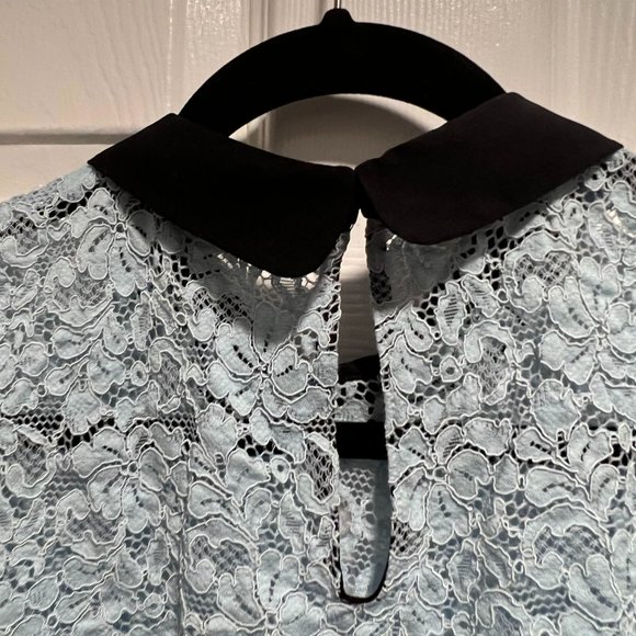 Zara  Blue Lace Top Black Peter Pan Collar Sz XL - Picture 4 of 4